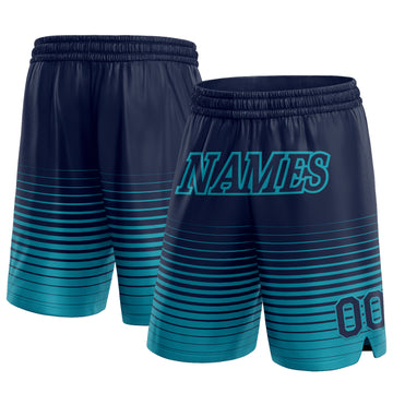 Custom Navy Teal Pinstripe Fade Fashion Authentic Basketball Shorts