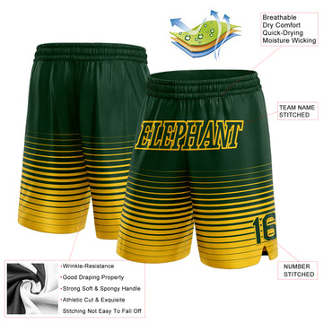 Custom Green Yellow Pinstripe Fade Fashion Authentic Basketball Shorts