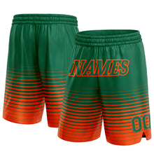 Load image into Gallery viewer, Custom Kelly Green Orange Pinstripe Fade Fashion Authentic Basketball Shorts
