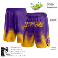 Load image into Gallery viewer, Custom Purple Gold Pinstripe Fade Fashion Authentic Basketball Shorts
