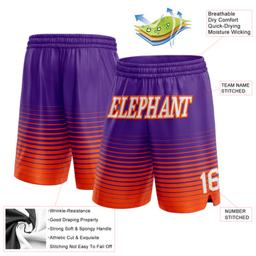 Custom Purple White-Orange Pinstripe Fade Fashion Authentic Basketball Shorts