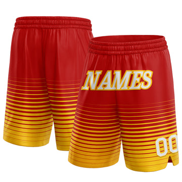 Custom Red White-Gold Pinstripe Fade Fashion Authentic Basketball Shorts