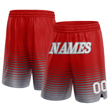 Custom Red White-Gray Pinstripe Fade Fashion Authentic Basketball Shorts