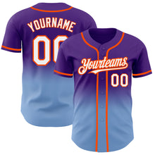 Load image into Gallery viewer, Custom Purple White Light Blue-Orange Authentic Fade Fashion Baseball Jersey
