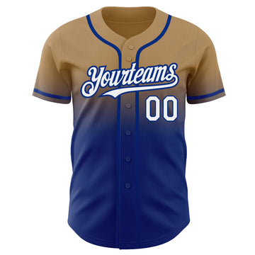 Custom Old Gold White-Royal Authentic Fade Fashion Baseball Jersey