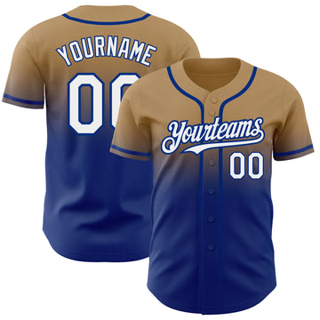 Custom Old Gold White-Royal Authentic Fade Fashion Baseball Jersey