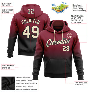 Custom Stitched Crimson Cream-Black Fade Fashion Sports Pullover Sweatshirt Hoodie