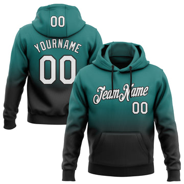 Custom Stitched Teal White-Black Fade Fashion Sports Pullover Sweatshirt Hoodie