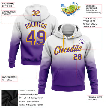 Custom Stitched White Purple-Gold Fade Fashion Sports Pullover Sweatshirt Hoodie