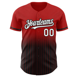 Custom Red Pinstripe White-Black Authentic Fade Fashion Baseball Jersey