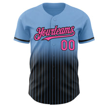 Load image into Gallery viewer, Custom Light Blue Pinstripe Pink-Black Authentic Fade Fashion Baseball Jersey
