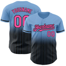 Load image into Gallery viewer, Custom Light Blue Pinstripe Pink-Black Authentic Fade Fashion Baseball Jersey
