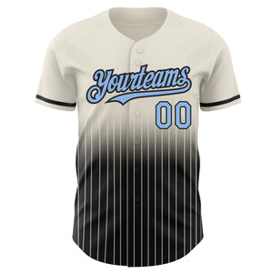 Custom Cream Pinstripe Light Blue-Black Authentic Fade Fashion Baseball Jersey