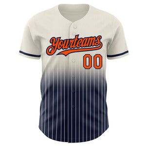 Custom Cream Pinstripe Orange-Navy Authentic Fade Fashion Baseball Jersey