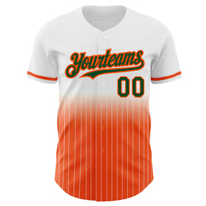 Custom White Pinstripe Green-Orange Authentic Fade Fashion Baseball Jersey
