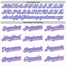 Load image into Gallery viewer, Custom White Pinstripe Sky Blue-Pink Authentic Fade Fashion Baseball Jersey
