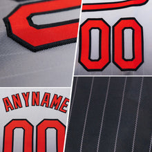 Load image into Gallery viewer, Custom White Pinstripe Black-Crimson Authentic Fade Fashion Baseball Jersey
