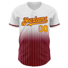 Load image into Gallery viewer, Custom White Pinstripe Gold-Crimson Authentic Fade Fashion Baseball Jersey
