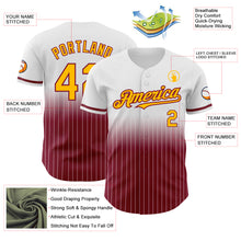 Load image into Gallery viewer, Custom White Pinstripe Gold-Crimson Authentic Fade Fashion Baseball Jersey
