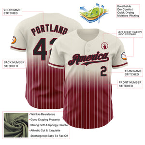 Custom Cream Pinstripe Black-Crimson Authentic Fade Fashion Baseball Jersey