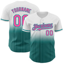 Load image into Gallery viewer, Custom White Pinstripe Pink-Teal Authentic Fade Fashion Baseball Jersey
