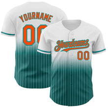 Load image into Gallery viewer, Custom White Pinstripe Orange-Teal Authentic Fade Fashion Baseball Jersey
