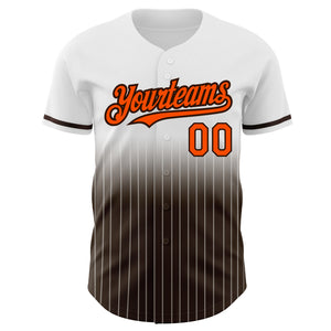 Custom White Pinstripe Orange-Brown Authentic Fade Fashion Baseball Jersey