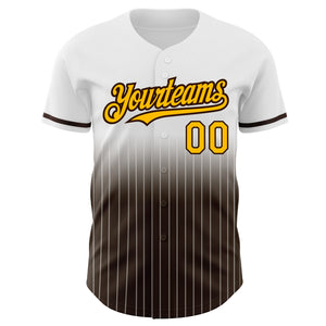 Custom White Pinstripe Gold-Brown Authentic Fade Fashion Baseball Jersey