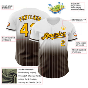 Custom White Pinstripe Gold-Brown Authentic Fade Fashion Baseball Jersey