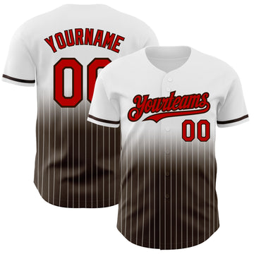 Custom White Pinstripe Red-Brown Authentic Fade Fashion Baseball Jersey