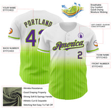 Load image into Gallery viewer, Custom White Pinstripe Purple-Neon Green Authentic Fade Fashion Baseball Jersey
