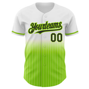 Custom White Pinstripe Black-Neon Green Authentic Fade Fashion Baseball Jersey