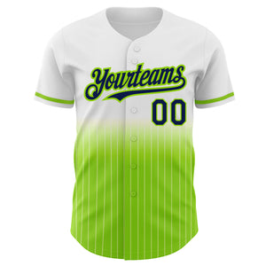 Custom White Pinstripe Navy-Neon Green Authentic Fade Fashion Baseball Jersey