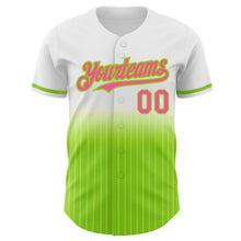 Load image into Gallery viewer, Custom White Pinstripe Pink-Neon Green Authentic Fade Fashion Baseball Jersey
