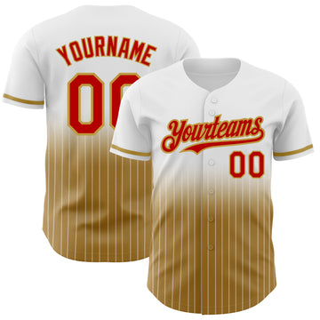 Custom White Pinstripe Red-Old Gold Authentic Fade Fashion Baseball Jersey