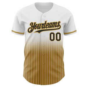 Custom White Pinstripe Black-Old Gold Authentic Fade Fashion Baseball Jersey