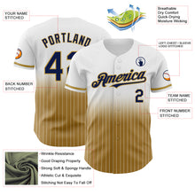 Load image into Gallery viewer, Custom White Pinstripe Navy-Old Gold Authentic Fade Fashion Baseball Jersey
