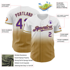 Custom White Pinstripe Purple-Old Gold Authentic Fade Fashion Baseball Jersey