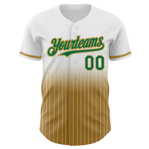Custom White Pinstripe Kelly Green-Old Gold Authentic Fade Fashion Baseball Jersey