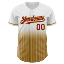 Load image into Gallery viewer, Custom White Pinstripe Crimson-Old Gold Authentic Fade Fashion Baseball Jersey
