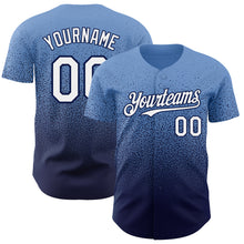 Load image into Gallery viewer, Custom Powder Blue White-Navy Authentic Fade Fashion Baseball Jersey
