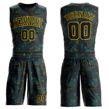Load image into Gallery viewer, Custom Figure Black-Gold Round Neck Sublimation Basketball Suit Jersey
