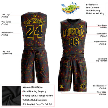 Custom Figure Black-Gold Round Neck Sublimation Basketball Suit Jersey