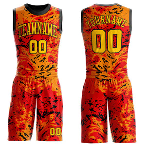 Custom Figure Gold-Orange Round Neck Sublimation Basketball Suit Jersey