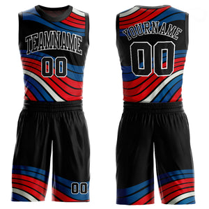 Custom Figure Black-Red Round Neck Sublimation Basketball Suit Jersey