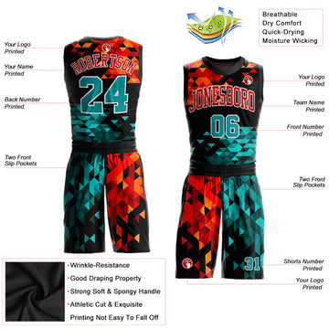 Custom Figure Aqua-Red Round Neck Sublimation Basketball Suit Jersey