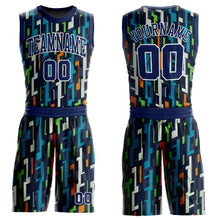 Load image into Gallery viewer, Custom Figure Navy-White Round Neck Sublimation Basketball Suit Jersey
