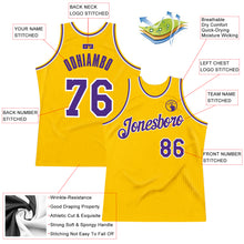 Load image into Gallery viewer, Custom Gold Purple-White Authentic Throwback Basketball Jersey
