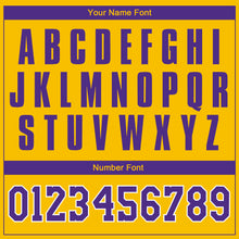 Load image into Gallery viewer, Custom Gold Purple-White Authentic Throwback Basketball Jersey
