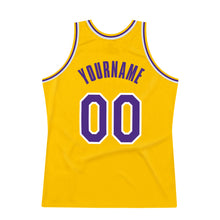 Load image into Gallery viewer, Custom Gold Purple-White Authentic Throwback Basketball Jersey
